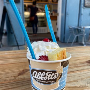 Abbott's Frozen Custard - Strawberry shortcake on a sidewalk table - Ice Cream & Frozen Yogurt Near Me - New Orleans, Louisiana Abbott's Frozen Custard - Strawberry shortcake on a sidewalk table - Ice Cream & Frozen Yogurt Near Me - New Orleans, Louisiana
