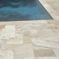 Agua Pools - Beautiful completed Agua Pool with "Norwegian River"  Travertine & "brilliant blue" for pool surface