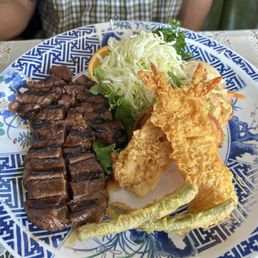 Steak dinner comes with tempura roll Steak dinner comes with tempura roll