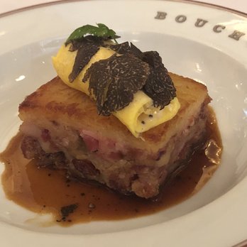 Bouchon - Closer view of the potato crusted pork belly - again, this appetizer is enough to share between four folks. - French Near Me - Yountville, California