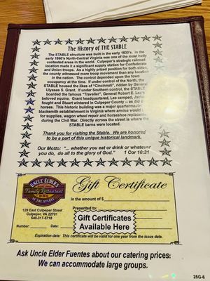 Menu photo 5 Uncle Elder's Family Restaurant Culpeper, VA Menu photo 5 Uncle Elder's Family Restaurant Culpeper, VA