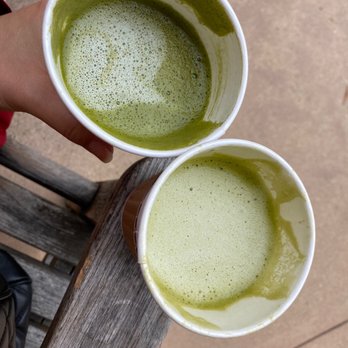Lighthouse Coffee - Matcha tea with oat milk, one sweetened, the other unsweetened - Coffee & Tea Near Me - Santa Barbara, California