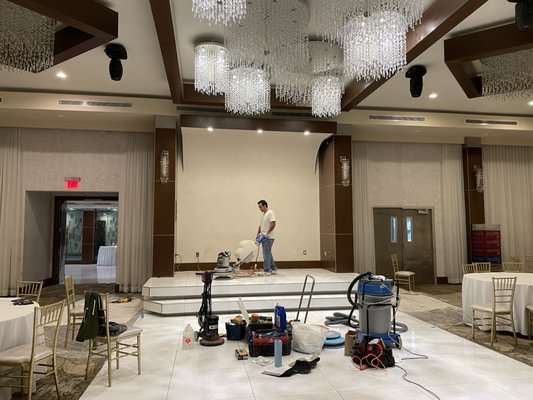 White porcelain flooring in a banquet hall - Crema Marfill Marble floor