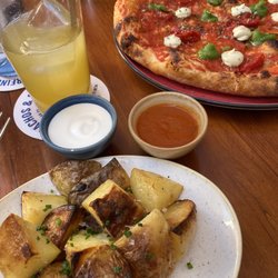 Blu Bar - Potatoes with aioli and salsa. Pizza is "don't call me margarita"