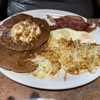 Huckleberry's - Pumpkin pecan pancake special with hash browns, eggs and bacon!! Yummy! - Breakfast & Brunch Near Me - Roseville, California Huckleberry's - Pumpkin pecan pancake special with hash browns, eggs and bacon!! Yummy! - Breakfast & Brunch Near Me - Roseville, California