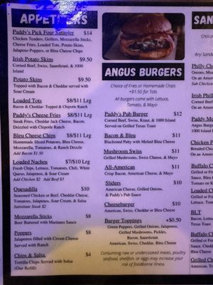 Menu photo 2 Paddy's Pub Altamonte Springs, FL