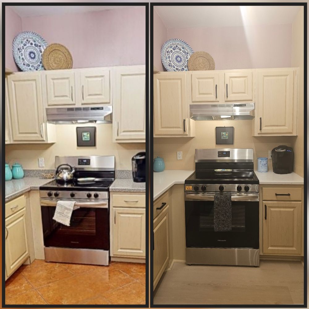 P & R Renovations - New countertop in the kitchen as well as black cabinet handles. - Interior Design Near Me - Clearwater, Florida P & R Renovations - New countertop in the kitchen as well as black cabinet handles. - Interior Design Near Me - Clearwater, Florida