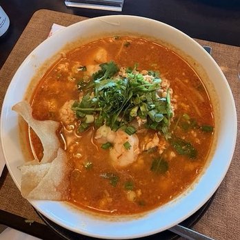 Seree Thai Restaurant & Bar - Tom Yum noodle soup had 6 medium shrimp and shredded chicken. Delicious brooth - Thai Near Me - Kent, Washington Seree Thai Restaurant & Bar - Tom Yum noodle soup had 6 medium shrimp and shredded chicken. Delicious brooth - Thai Near Me - Kent, Washington