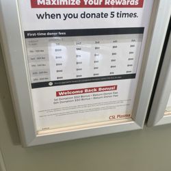 CSL Plasma - First time donor fees