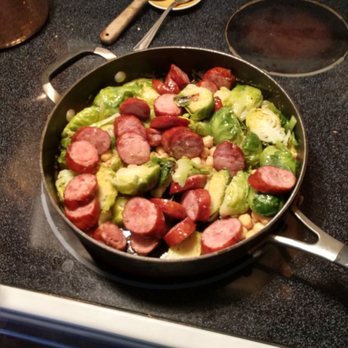 Polish Market - Kielbasa and brussel sprouts any creamy Dijon mustard sauce. - Polish Near Me - Troy, Michigan