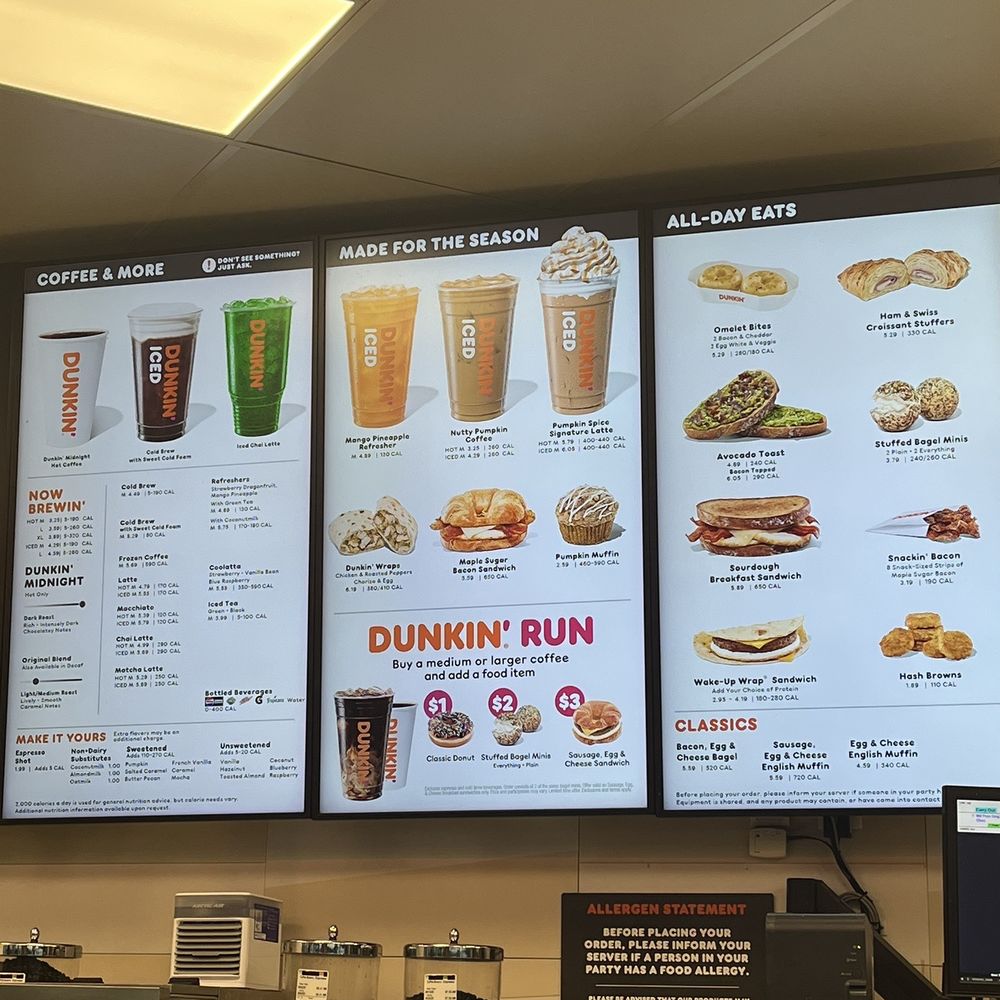 Menu as of August 2023 Menu as of August 2023
