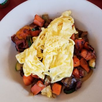 Hobee's Restaurant - Sweet Potato Hash (substituted cheddar for bleu cheese) - Breakfast & Brunch Near Me - Sunnyvale, California Hobee's Restaurant - Sweet Potato Hash (substituted cheddar for bleu cheese) - Breakfast & Brunch Near Me - Sunnyvale, California