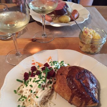 Wistub de la Petite Venise - Tourtière - Meat pie w parsnips & carrots, creme fraiche and some potatoes w pork on the side - French Near Me - Colmar, 68 Wistub de la Petite Venise - Tourtière - Meat pie w parsnips & carrots, creme fraiche and some potatoes w pork on the side - French Near Me - Colmar, 68