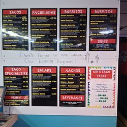 Taco Town menu board