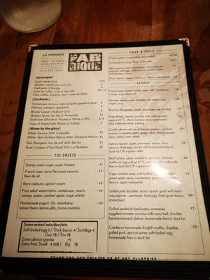 Menu photo 4 La Fabrique Montreal, QC Menu photo 4 La Fabrique Montreal, QC