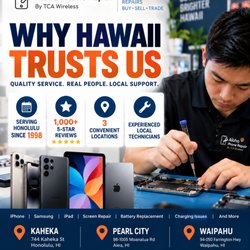 Aloha Phone Repair by TCA Wireless - Waipahu - Trusted local phone repair in Hawaii since 1998. iPhone, Samsung, and iPad repairs at Kaheka, Pearl City, and Waipahu.