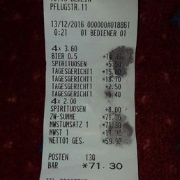 The bill showing shots we didn't ask for and assumed were on the house