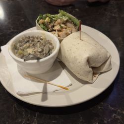 Chicken and Mushroom Wild Rice Soup and buffalo chicken Wrap