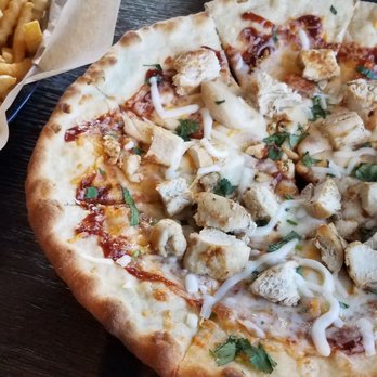 Happy Hours Bar & Grill - BBQ chicken pizza and seasoned crinkle cut fries. Perfect crust, big pieces of chicken and really good BBQ sauce - Dive Bars Near Me - Quartz Hill, California Happy Hours Bar & Grill - BBQ chicken pizza and seasoned crinkle cut fries. Perfect crust, big pieces of chicken and really good BBQ sauce - Dive Bars Near Me - Quartz Hill, California