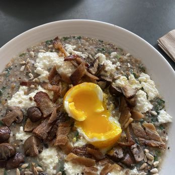 Kantine - savory porridge with added bacon and egg - Scandinavian Near Me - San Francisco, California Kantine - savory porridge with added bacon and egg - Scandinavian Near Me - San Francisco, California