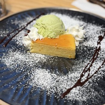 Shiki Fusion - Yuzu cheesecake with matcha ice cream - Japanese Near Me - Bethesda, Maryland Shiki Fusion - Yuzu cheesecake with matcha ice cream - Japanese Near Me - Bethesda, Maryland