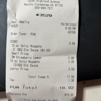 Wendy's - this is our receipt as well that literally shows $0.00 pertaining to the cost of sauce. - Fast Food Near Me - Rancho Cucamonga, California