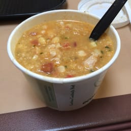 Bowl of corn chowder with chicken added. Bowl of corn chowder with chicken added.