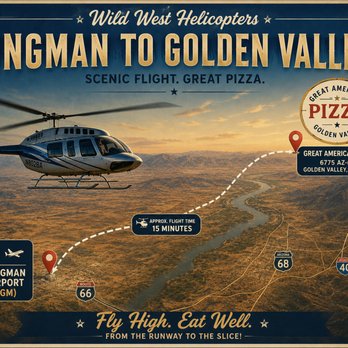 Wild West Helicopters - Kingman to Great American Pizza & subs - Aerial Tours Near Me - North Las Vegas, Nevada Wild West Helicopters - Kingman to Great American Pizza & subs - Aerial Tours Near Me - North Las Vegas, Nevada