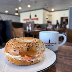 Everything bagel built with hand-sliced Roasters nova and cream cheese.