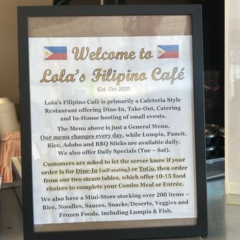 Lola's Filipino Cafe & Mini Store - Note from owner - Filipino Near Me - Orange Park, Florida Lola's Filipino Cafe & Mini Store - Note from owner - Filipino Near Me - Orange Park, Florida