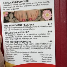 Pedicure menu