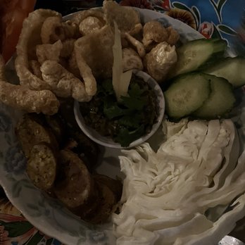 Lom Wong - Sai Oua (Thai sausage) with Nam Prik (dipping sauce) - Thai Near Me - Phoenix, Arizona Lom Wong - Sai Oua (Thai sausage) with Nam Prik (dipping sauce) - Thai Near Me - Phoenix, Arizona