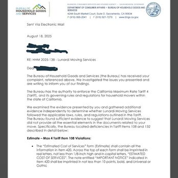 Lunardi Moving & Storage - proof they were in violation of law - Movers Near Me - San Jose, California Lunardi Moving & Storage - proof they were in violation of law - Movers Near Me - San Jose, California