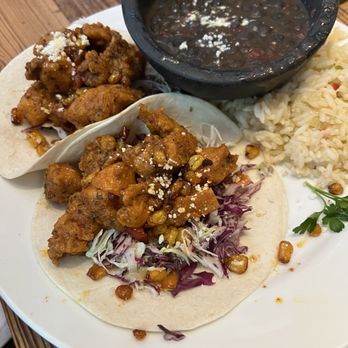 Ate Track - Buffalo Chicken tacos with rice & beans - New American Near Me - Cartersville, Georgia