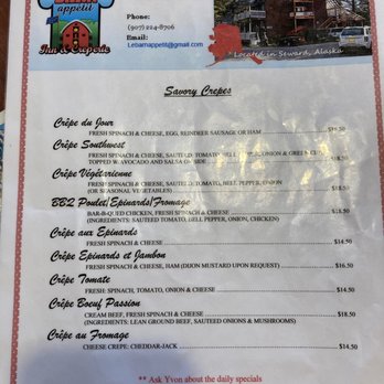 Le Barn Appetit Inn & Creperie - Menu - Creperies Near Me - Seward, Alaska Le Barn Appetit Inn & Creperie - Menu - Creperies Near Me - Seward, Alaska