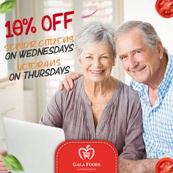 Gala Foods Supermarket - Remember we offer a special 10% in-store discount for senior citizens on Wednesdays and for veterans on Thursdays! - Grocery Near Me - Worcester, Massachusetts Gala Foods Supermarket - Remember we offer a special 10% in-store discount for senior citizens on Wednesdays and for veterans on Thursdays! - Grocery Near Me - Worcester, Massachusetts