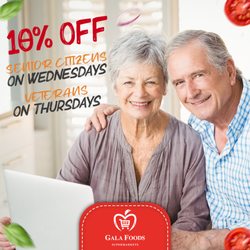 Gala Foods Supermarket - Remember we offer a special 10% in-store discount for senior citizens on Wednesdays and for veterans on Thursdays!