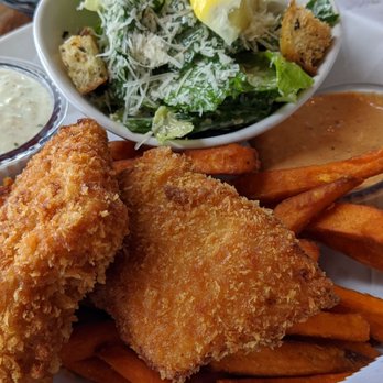Ray's Boathouse - Fish & chips with sweet potato fries and ceasar instead of slaw - New American Near Me - Seattle, Washington
