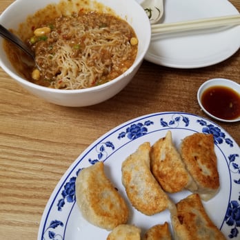 Veggie potstickers and dan dan mian
