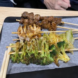 Bbq veggie, squid legs and Chicken Gizzard