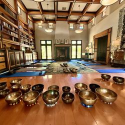 Sound Healing Meditation in a Library room, group of 12 people