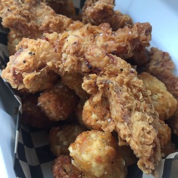 Jersey's Great Food & Spirits - Well-seasoned, buttermilk-battered chicken strips and tater tots to go. YUM!!! - Sports Bars Near Me - Shoreline, Washington