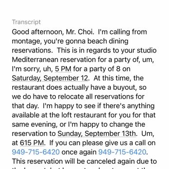 Studio Mediterranean - They cancelled our reservation ONE WEEK BEFORE our meal to celebrate my parent's anniversary because someone did a buyout of the restaurant. - Mediterranean Near Me - Laguna Beach, California Studio Mediterranean - They cancelled our reservation ONE WEEK BEFORE our meal to celebrate my parent's anniversary because someone did a buyout of the restaurant. - Mediterranean Near Me - Laguna Beach, California