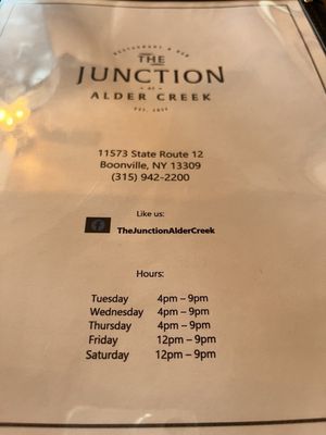 Menu photo 3 The Junction at Alder Creek Boonville, NY Menu photo 3 The Junction at Alder Creek Boonville, NY