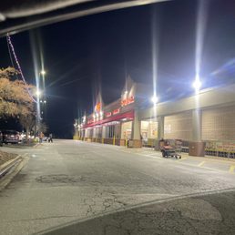 a view of a parking lot at night