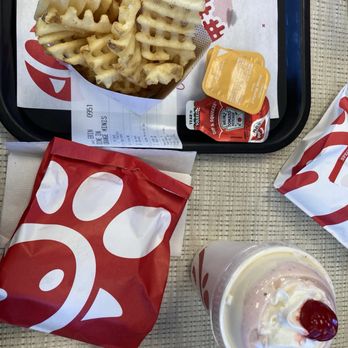 Chick-fil-A - Spicy Chicken Sandwich, Chick-fil-A Waffle Potato Fries, Peppermint Chip Milkshake - Fast Food Near Me - Springdale, Ohio