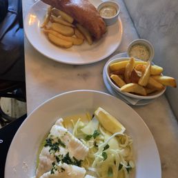 Fried haddock and grilled plaice