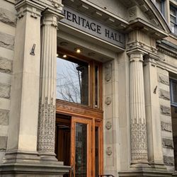 Heritage Hall - What a stately entrance, on Main Street, corner 15th.