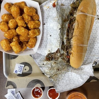 Grill'd - Mushroom Philly Cheesesteak with Tator Tots - Burgers Near Me - Bixby, Oklahoma