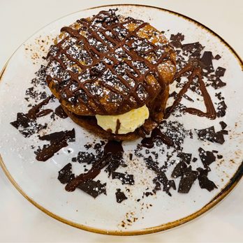 Emeril's Coastal - a waffle sandwich with ice cream and chocolate - Seafood Near Me - Miramar Beach, Florida